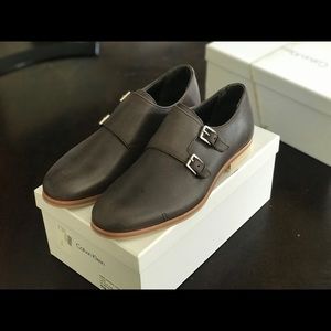 Calvin Klein DBL Monk Leather Shoes Sz 9.0 DK BRN